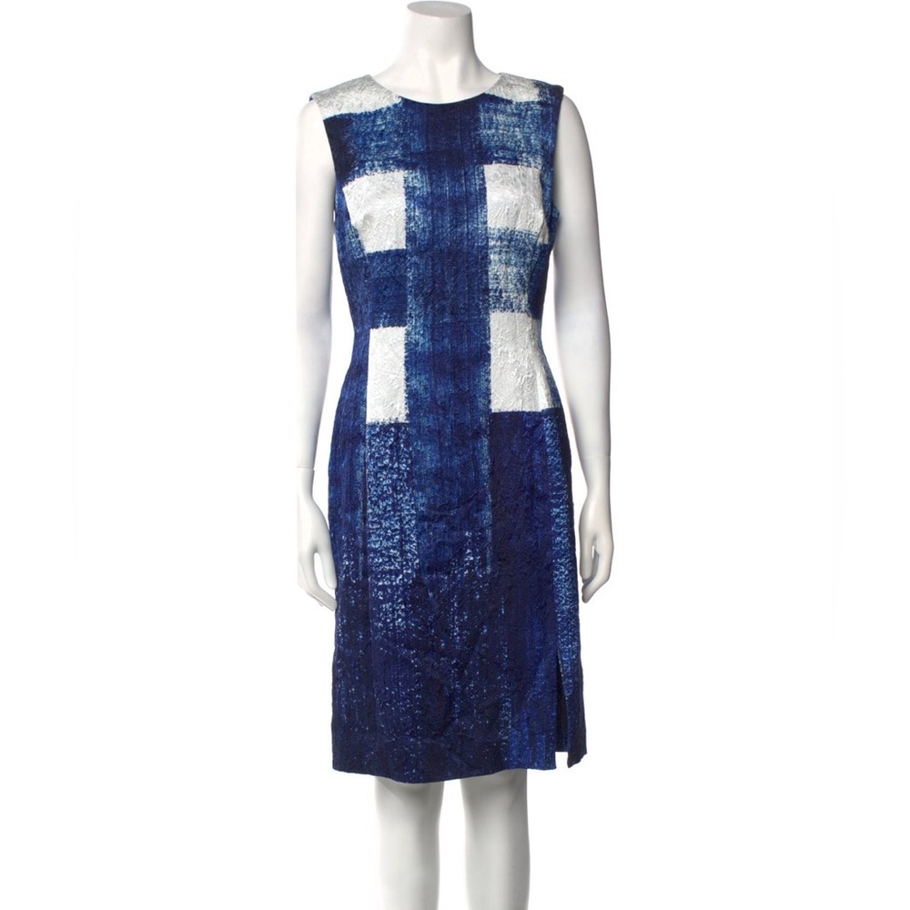 Oscar de la Renta Blue Printed Knee-Length Dress